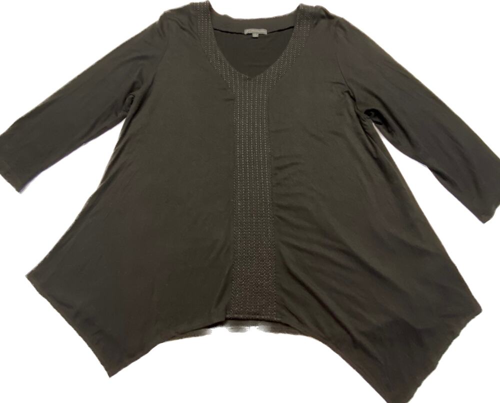 Adrianna Papell Swing Tunic Shiny Women XL V-Neck Long Sleeve Rayon Blend,Black